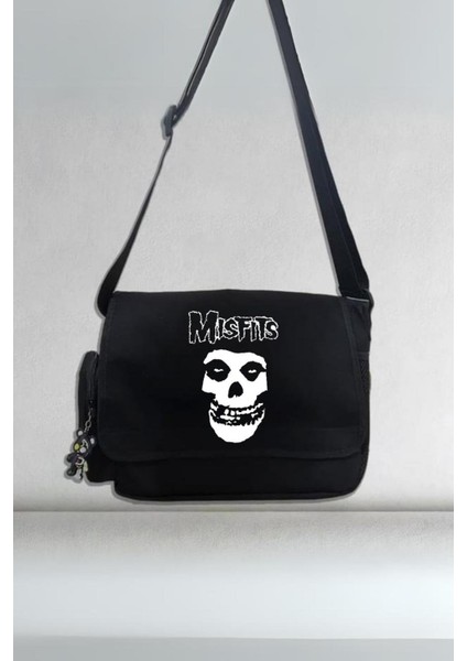 The Misfits Unisex Siyah Postacı Çantası