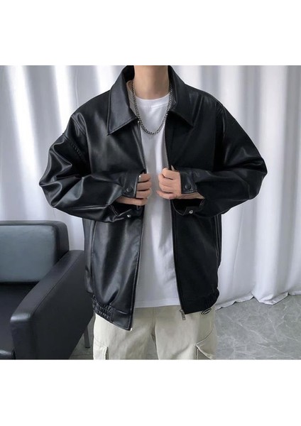 Rock Serisi Slipknot Baskılı Streetwear Siyah Oversize Unisex Astarlı Deri Ceket