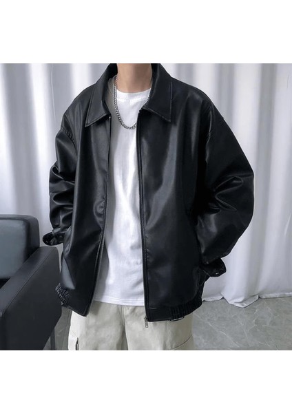 Rock Serisi Slipknot Baskılı Streetwear Siyah Oversize Unisex Astarlı Deri Ceket