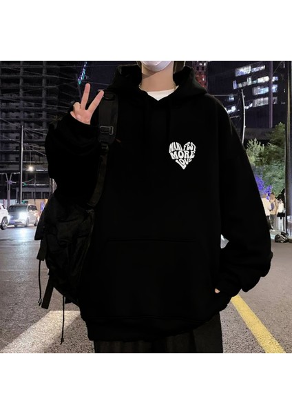 Street Wear Manifest More Love Oversize Unisex Siyah Sweatshirt