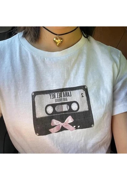 Kemer Boy Lana Del Rey Baskılı Crop Bluz modelleri