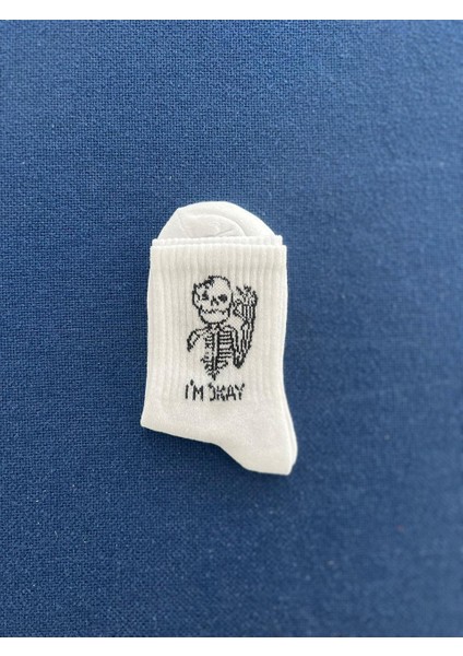 I'm Okay Unisex Beyaz Kolej Çorap fiyatları