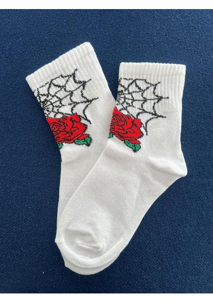 Rose & Web Unisex Beyaz Kolej Çorap