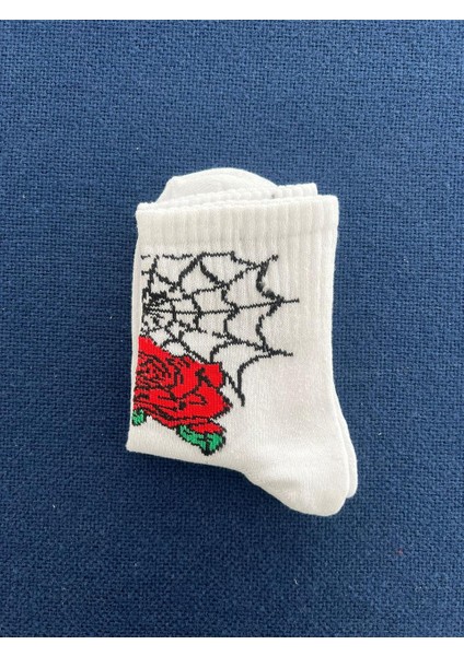 Rose & Web Unisex Beyaz Kolej Çorap