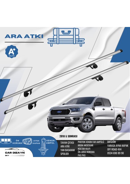 Fort Ranger 2018-2019-2020-2021-2022-2023-2024 Oluklu Port Bagaj Ara Atkı Tavan Barı Gri 2 Adet
