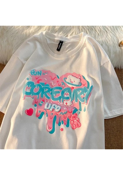 Heart Fun Bear Beyaz Unisex Oversize T-Shirt