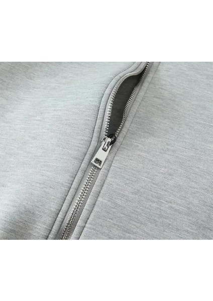 Thrasher Baskılı Oversize Fermuarlı Gri Unisex Kapüşonlu Hırka
