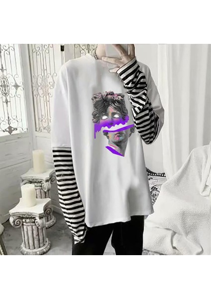 Sculpture Art Baskılı Fake Sleeves Unisex Beyaz T-Shirt