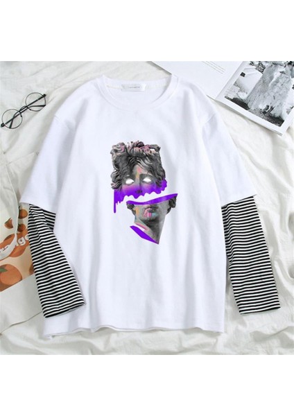 Sculpture Art Baskılı Fake Sleeves Unisex Beyaz T-Shirt