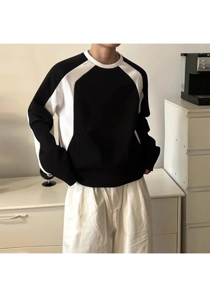 Y2K Streetwear Line Detail Unisex Oversize Bisiklet Yaka Siyah Sweatshirt fiyatları