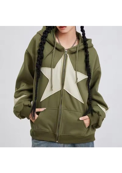 Vintage Star Zip Oversize Fermuarlı Unisex Kapüşonlu Hırka fiyatları