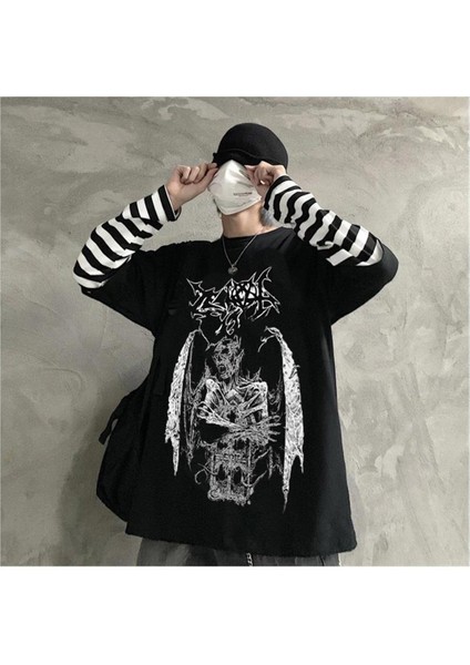 Gothic Devil Siyah Oversize Uzun Kollu T-Shirt