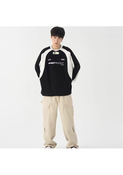 Y2K Streetwear Smarttooth Baskılı Siyah Unisex Oversize Bisiklet Yaka Sweatshirt