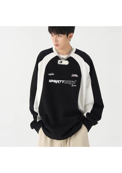 Y2K Streetwear Smarttooth Baskılı Siyah Unisex Oversize Bisiklet Yaka Sweatshirt