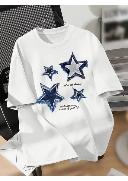 Denim Star Baskılı Oversize T-Shirt
