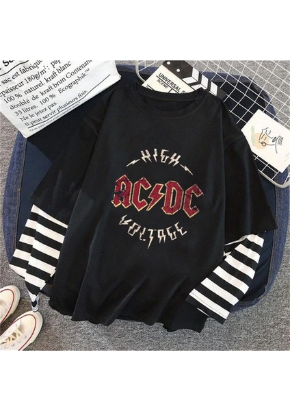 Ac-Dc Baskılı Fake Sleeves Siyah T-Shirt fiyatları