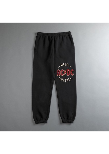 Rock Serisi Ac/dc Logo Baskılı Oversize Unisex Siyah Eşofman Altı fiyatları