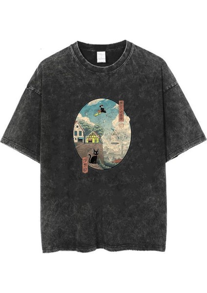 Yıkamalı Little Witch Kiki Unisex Eskitme T-Shirt