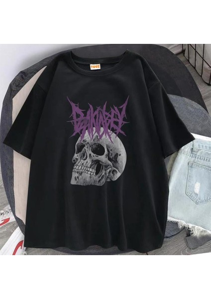 Deathless Skull Baskılı Siyah Oversize T-Shirt
