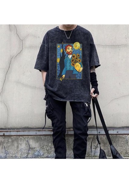 Yıkamalı Van Gogh Eskitme T-Shirt