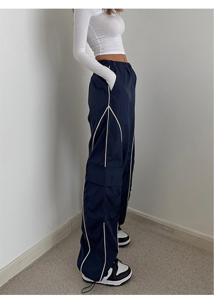 Harajuku Lines Detail Cargo Pocket Dark Navy Tracksuit Lacivert Eşofman Altı fırsatları