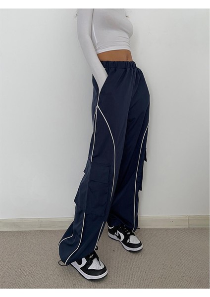 Harajuku Lines Detail Cargo Pocket Dark Navy Tracksuit Lacivert Eşofman Altı indirimleri