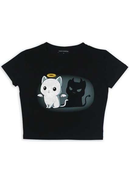 Angel And Devil Cat Siyah Crop fiyatları