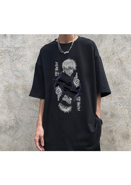 Jujutsu Kaisen Blade Baskılı Siyah Oversize T-Shirt