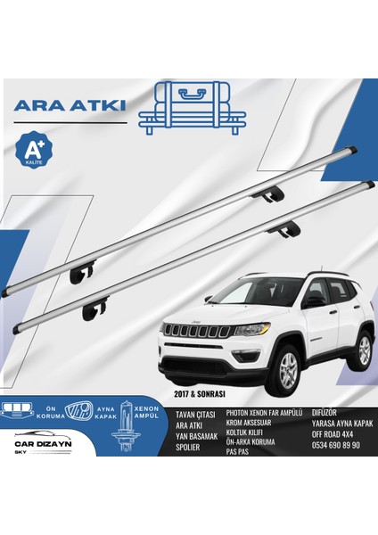 Jeep Compass 2017-2018-2019-2020-2021-2022-2023-2024 Oluklu Port Bagaj Ara Atkı Tavan Barı Gri 2 Adet