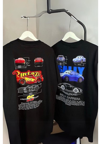 Rusteze Mcqueen Baskılı Oversize Siyah T-Shirt