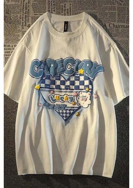 Harajuku Corecury Beyaz Unisex Oversize T-Shirt