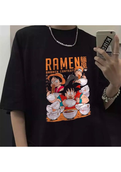 Anime Poster Baskılı Siyah Oversize T-Shirt