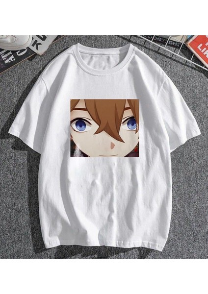 Genshin Impact Baskılı Beyaz Oversize T-Shirt fiyatları
