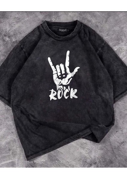Yıkamalı Rock Eskitme T-Shirt