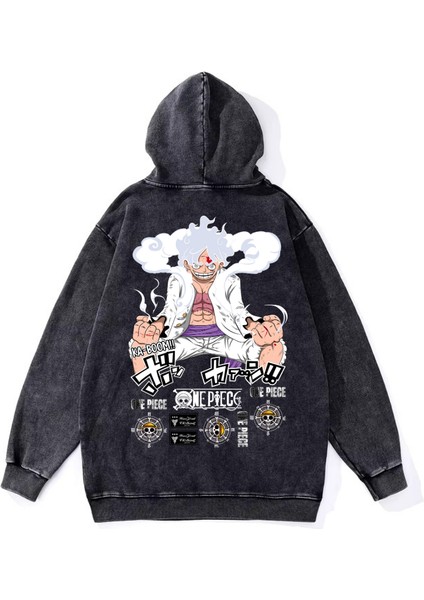 Yıkamalı Kumaş Anime One Piece Gear Five Kapüşonlu Hoodie Sweatshirt