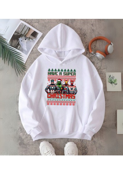 Marvel Merry Christmas Baskılı Kapşonlu Sweatshirt