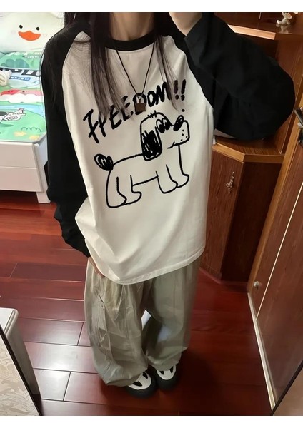 Freedom Dog Reglan Uzun Kollu Make Sense Baskılı Beyaz T-Shirt