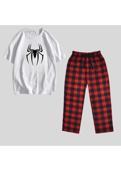 Spider Baskılı Siyah Oversize Kısa Kol Alt Üst 2 L.i Takım