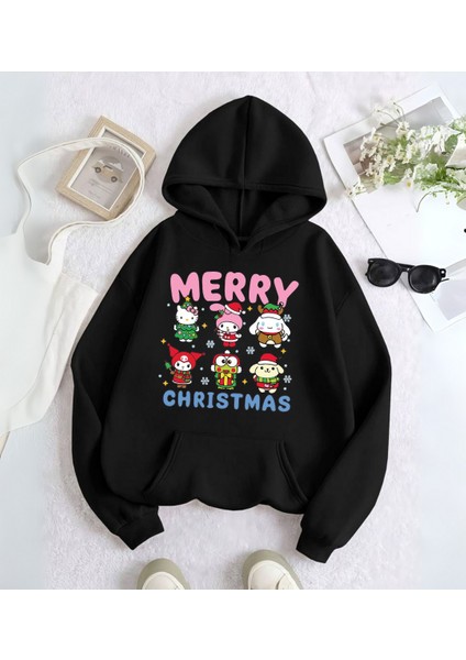 Sanrio Merry Christmas Baskılı Kapşonlu Sweatshirt