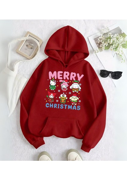 Sanrio Merry Christmas Baskılı Kapşonlu Sweatshirt