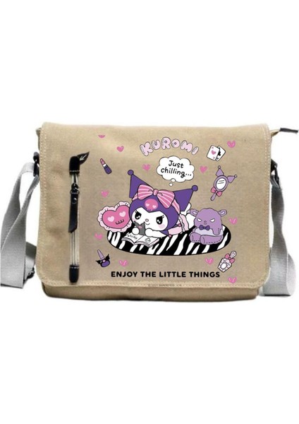 Kuromi Baskılı Unisex Bej Postacı Çantası