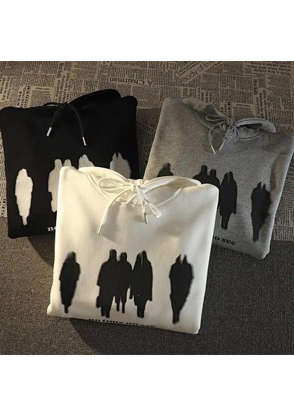 Y2K No Time No See Baskılı Oversize Unisex Beyaz Kapşonlu Hoodie Sweatshirt