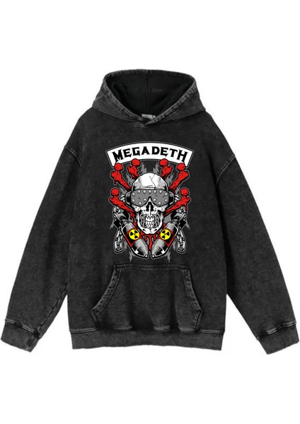 Yıkamalı Kumaş Rock Serisi Megadeth Kapüşonlu Hoodie Sweatshirt