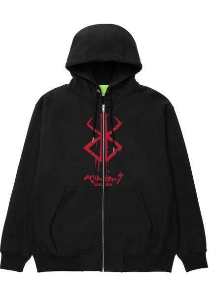 Berserk Logo Baskılı Oversize Fermuarlı Siyah Unisex Kapüşonlu Hırka fiyatları