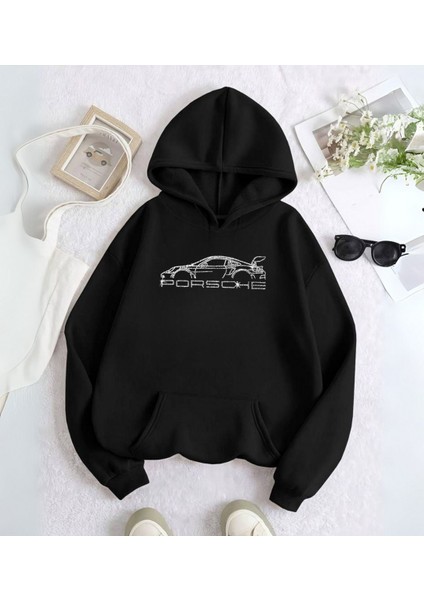 Car Detail Taş Işleme Detail Baskılı Kapşonlu Sweatshirt