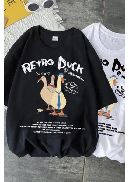 Retro Duck Baskılı Oversize T-Shirt