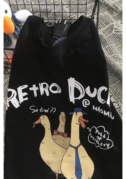Retro Duck Baskılı Oversize T-Shirt
