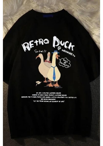 Retro Duck Baskılı Oversize T-Shirt