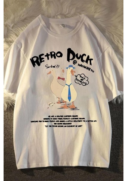 Retro Duck Baskılı Oversize T-Shirt