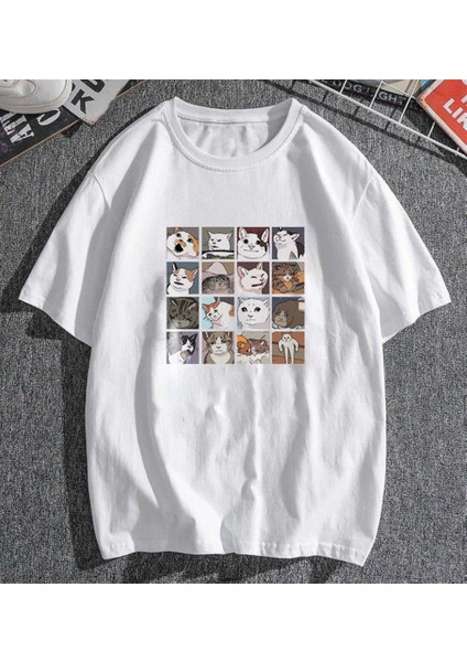 Cat Collage Beyaz Unisex Oversize T-Shirt